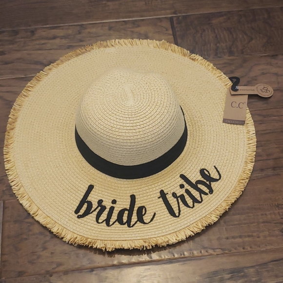 C.C Accessories - Bride Tribe Floppy Straw Hat Fringed Wide Brim